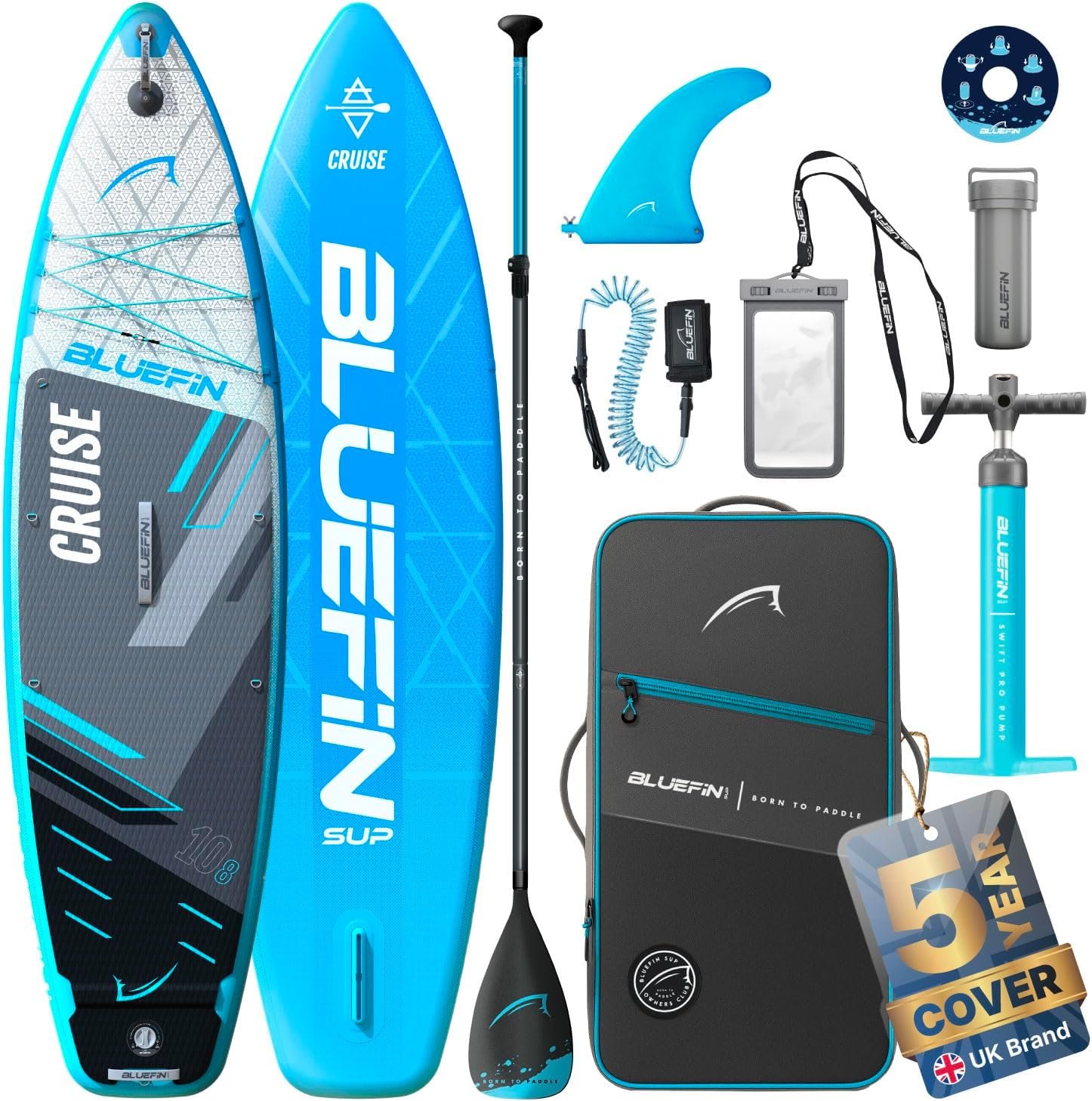 Bluefin Cruise 10 foot 8 inch inflatable paddle board with supersized deck pad, suitable for SUP yoga