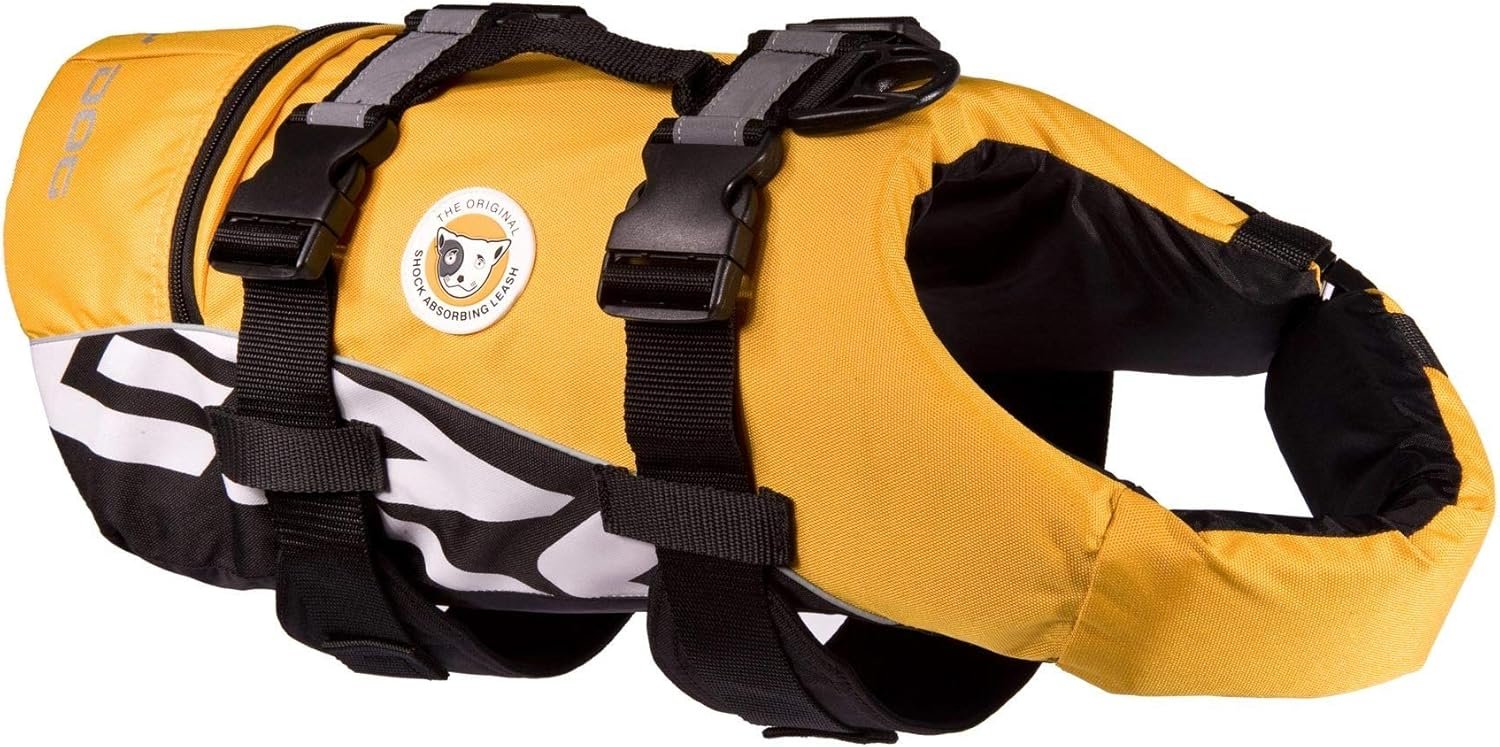 EZYDOG DFD red dog life jacket with high visibility panels and top rescue handle, designed for paddle boarding