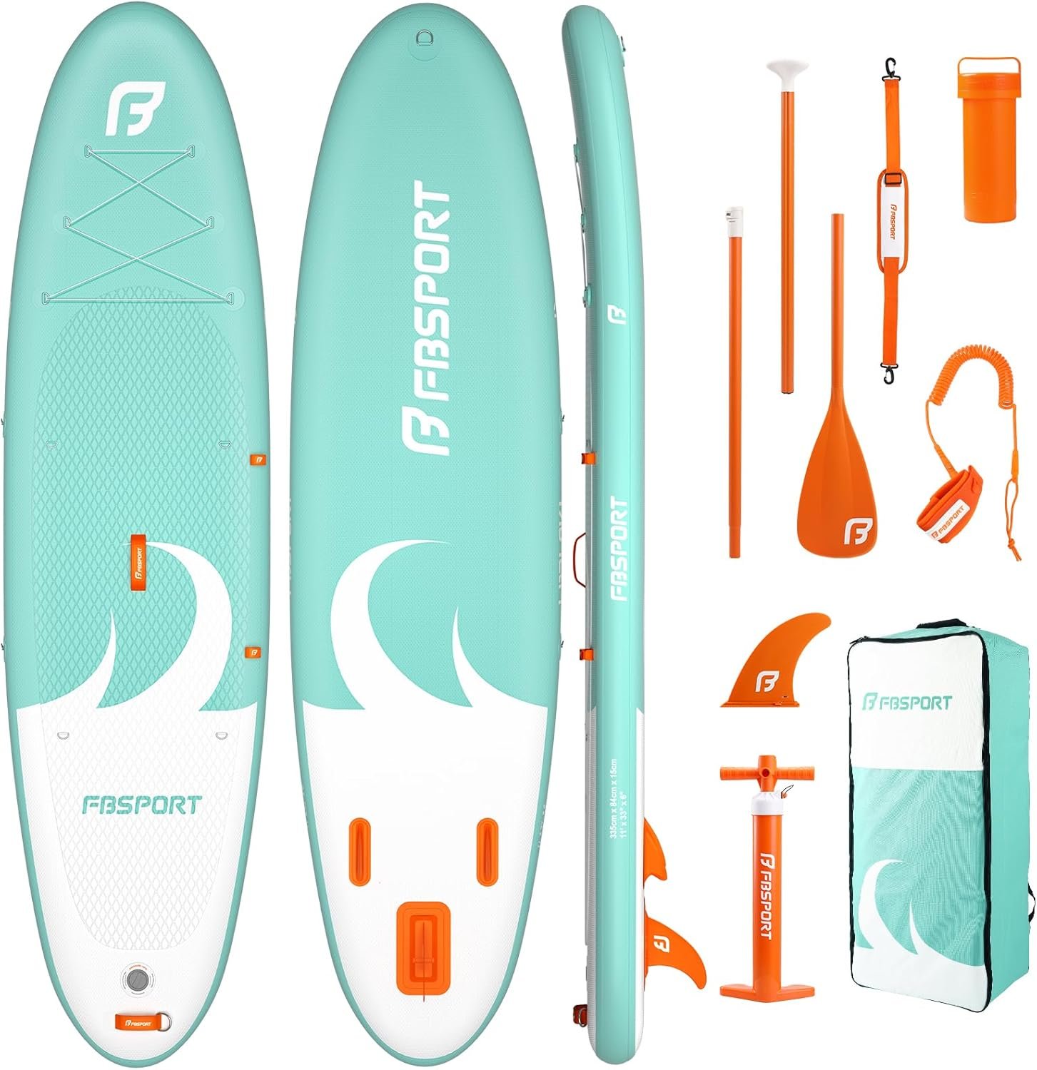FBSPORT 11 foot inflatable stand up paddle board for yoga with adjustable paddle, backpack and pump