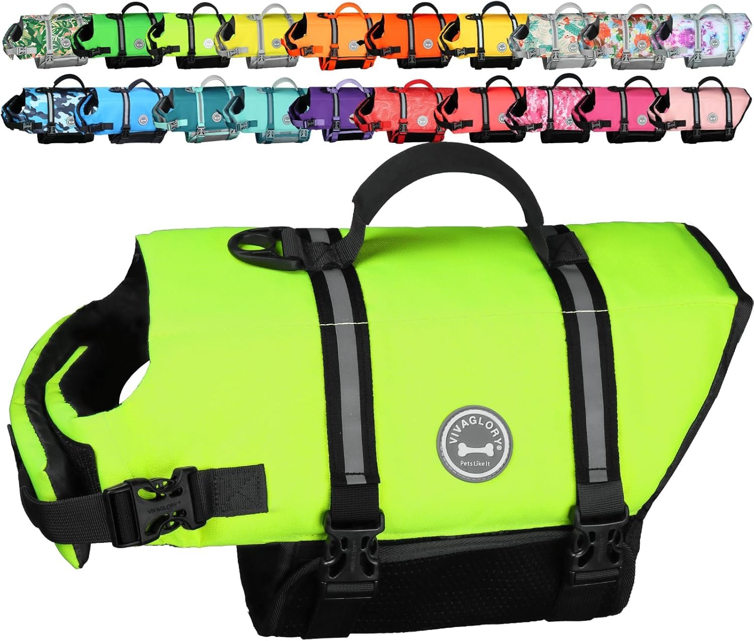 VIVAGLORY bright orange ripstop dog life vest with rescue handle and leash ring
